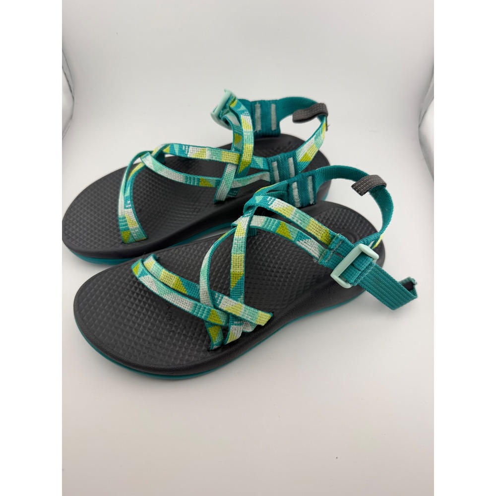 Chaco Z1 Ecotread Sandals Kids Size 3 Teal Green Geometric Strappy Sport Shoes - Picture 4 of 7